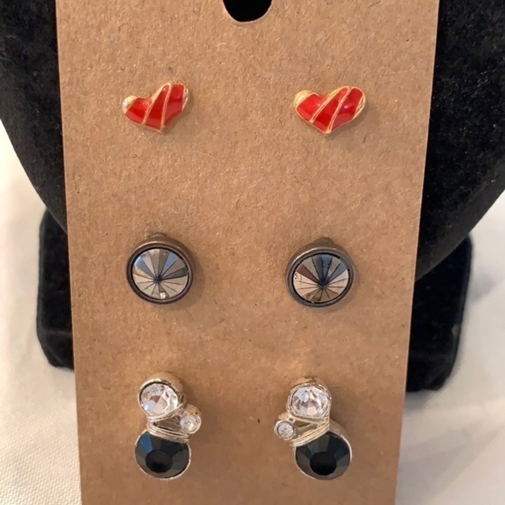 💐5/25 3 pair red heart silver tone lot bundle